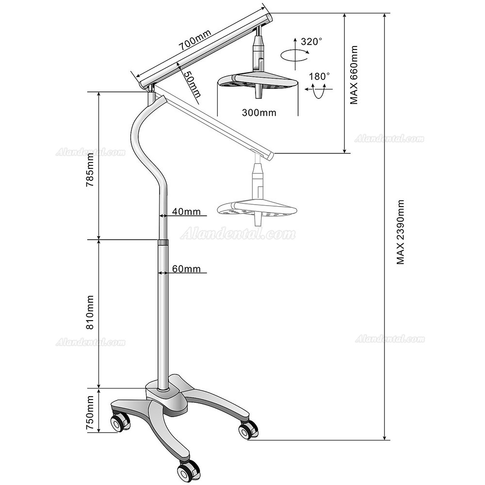 KWS KD2018-L1 36W Dental LED Surgical Light Shadowless Operating Lamp Floor Standing Type